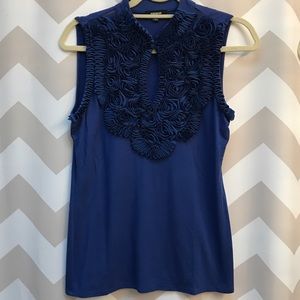 Cobalt blue ruffled sleeveless top
